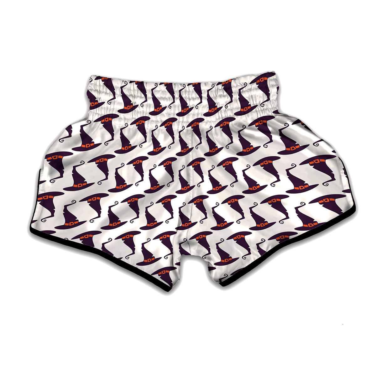 Purple Halloween Witch Hat Pattern Print Muay Thai Boxing Shorts