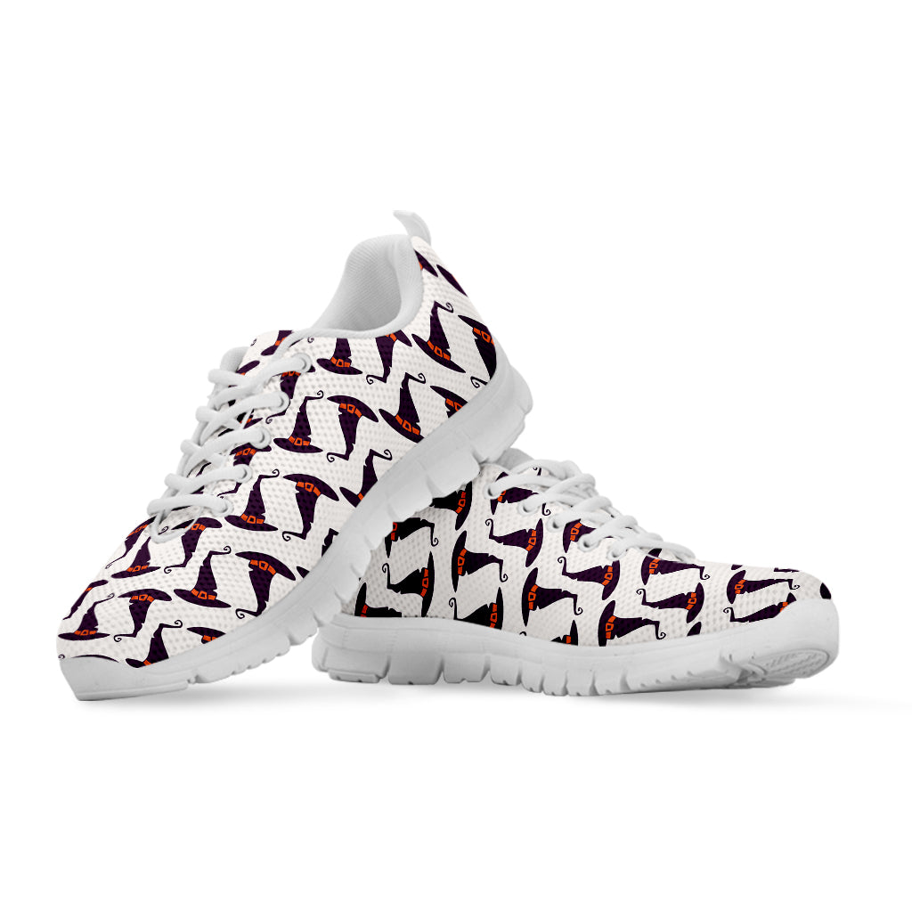 Purple Halloween Witch Hat Pattern Print White Sneakers