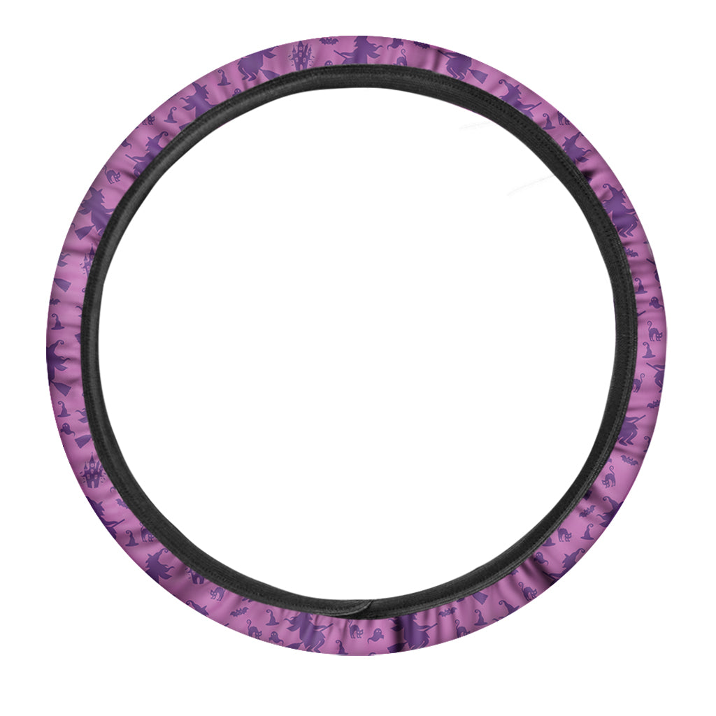 Purple Halloween Witch Pattern Print Car Steering Wheel Cover