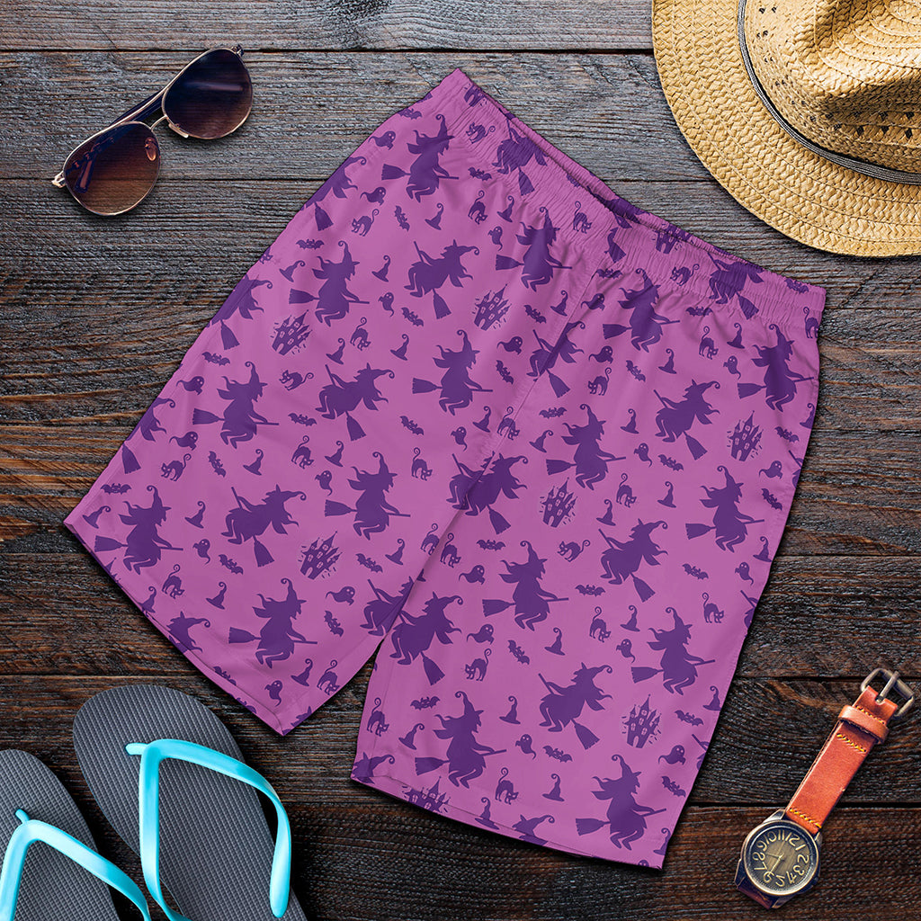 Purple Halloween Witch Pattern Print Men's Shorts