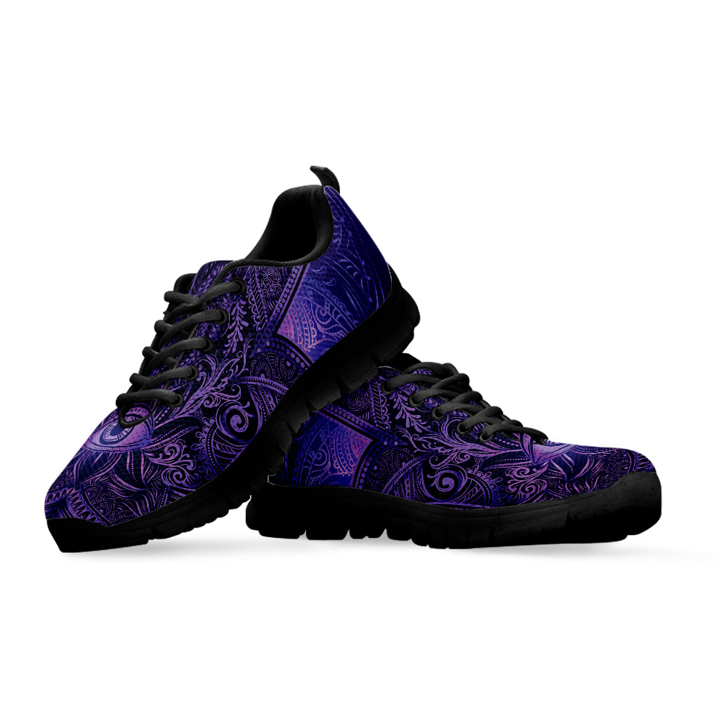 Purple Hamsa Hand Print Black Sneakers