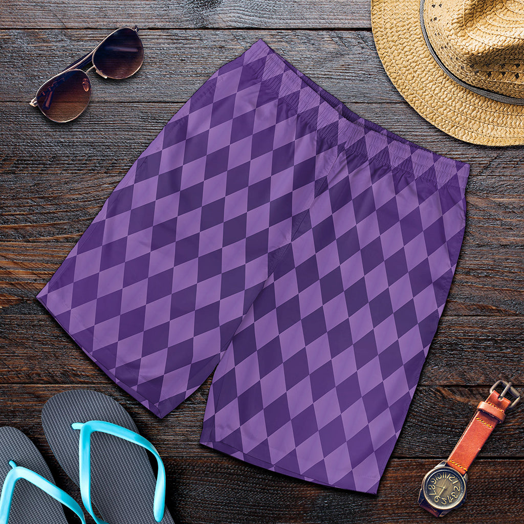 Purple Harlequin Pattern Print Men's Shorts