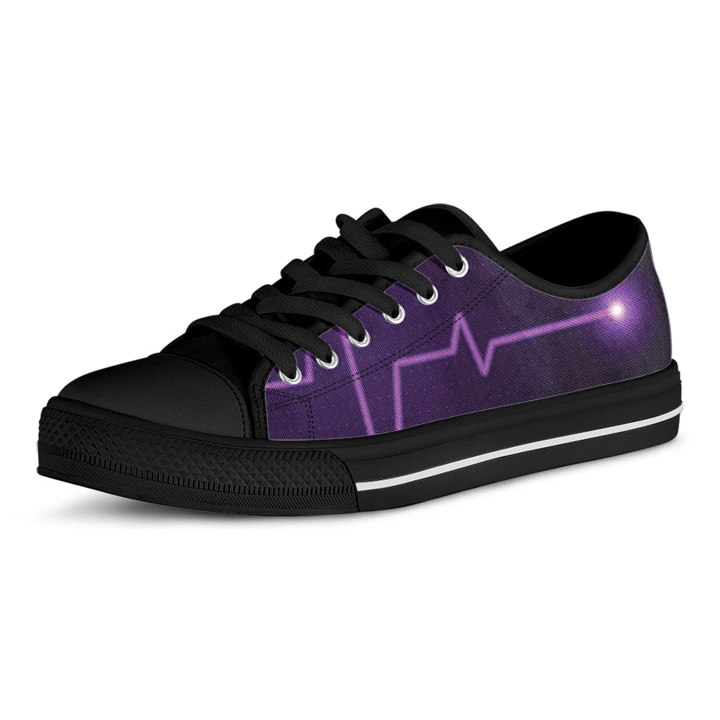 Purple Heartbeat Print Black Low Top Shoes