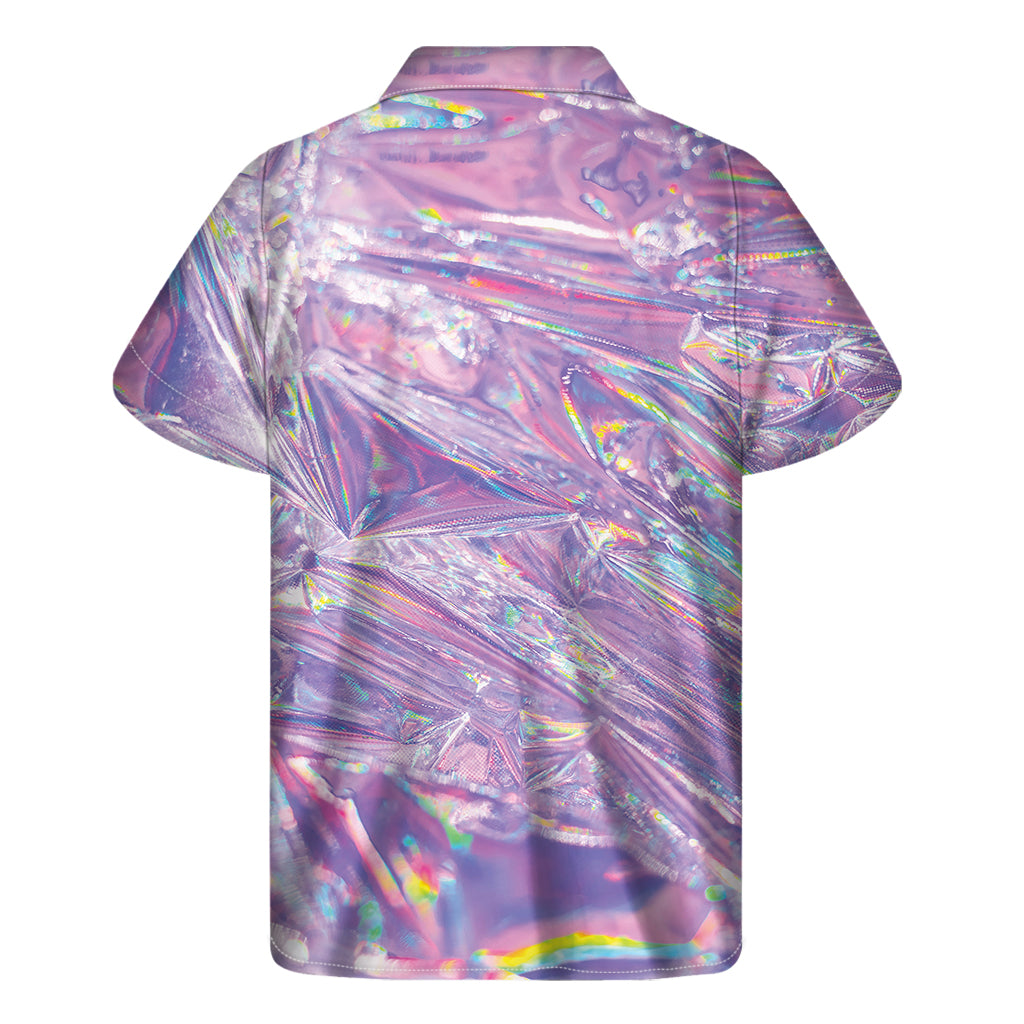 Purple Holographic Print Men's Short Sleeve Shirt