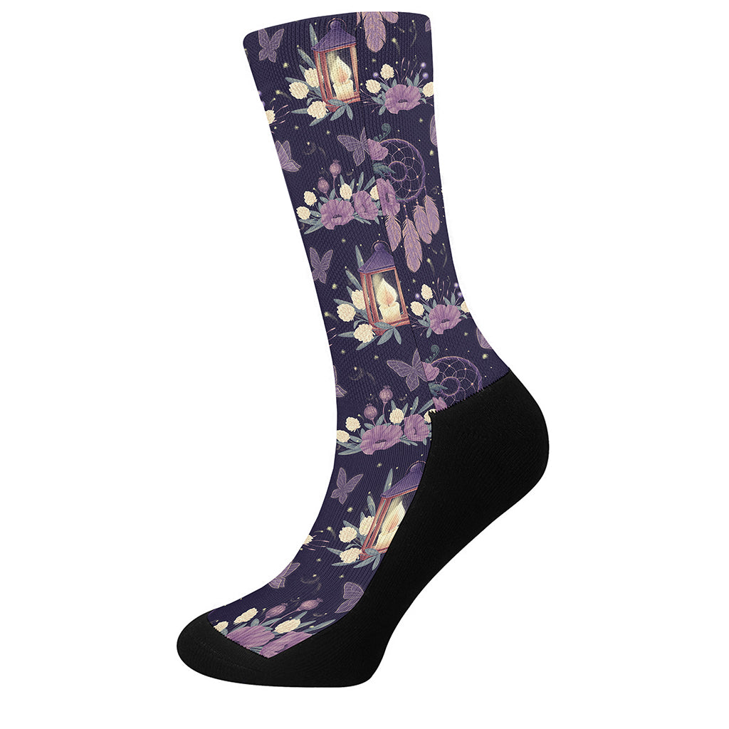Purple Indian Dream Catcher Print Crew Socks