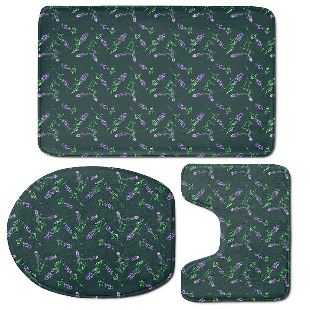 Purple Lavender Pattern Print 3 Piece Bath Mat Set