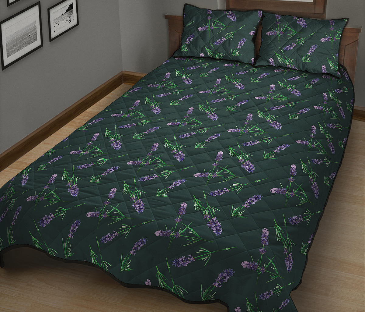 Purple Lavender Pattern Print Quilt Bed Set