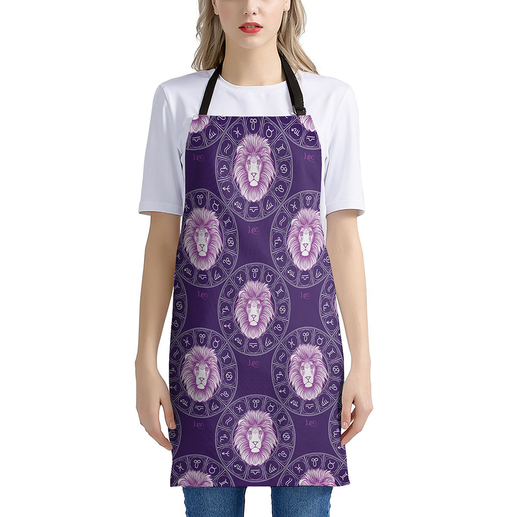 Purple Leo Zodiac Pattern Print Apron