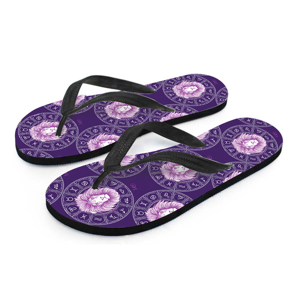 Purple Leo Zodiac Pattern Print Flip Flops