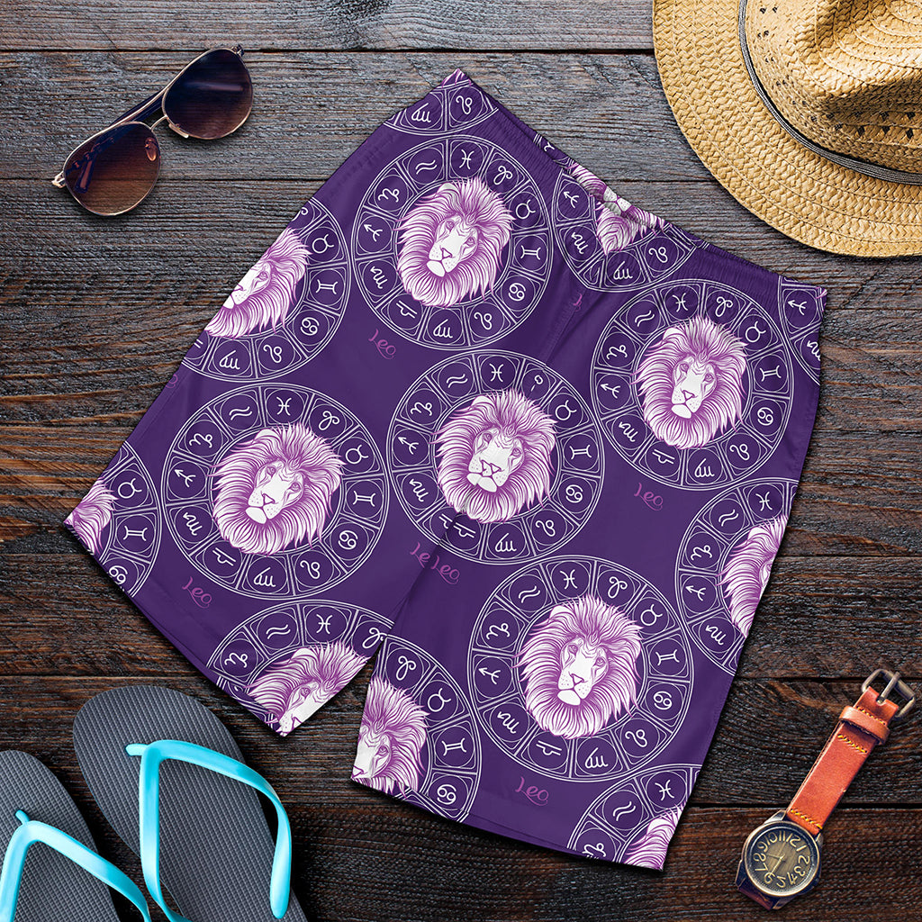 Purple Leo Zodiac Pattern Print Men's Shorts