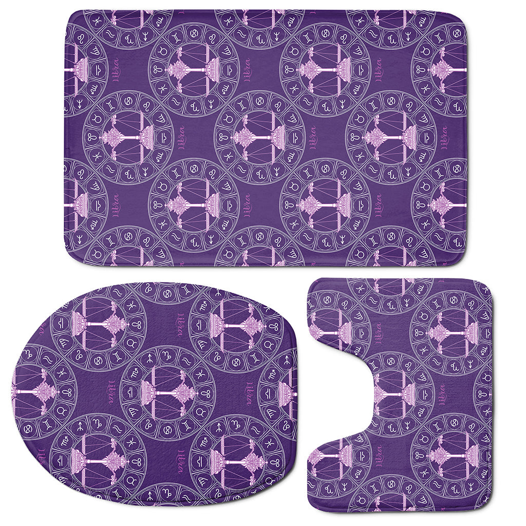 Purple Libra Zodiac Pattern Print 3 Piece Bath Mat Set