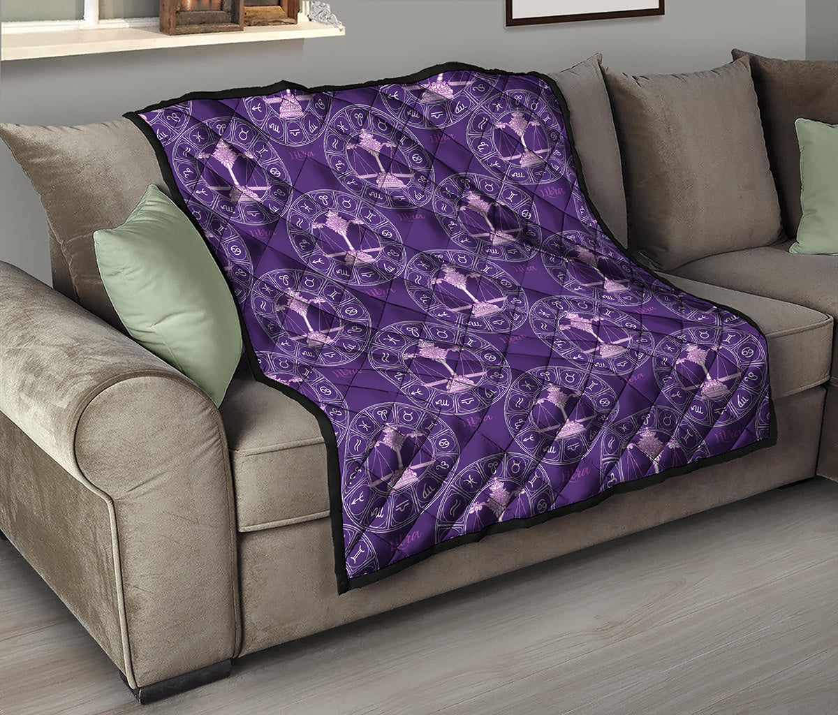 Purple Libra Zodiac Pattern Print Quilt