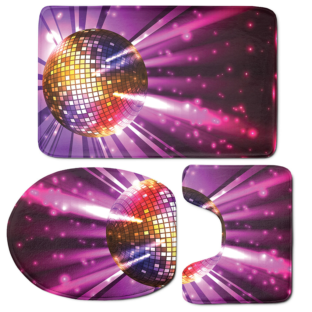 Purple Light Disco Ball Print 3 Piece Bath Mat Set