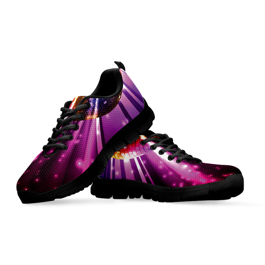 Purple Light Disco Ball Print Black Sneakers