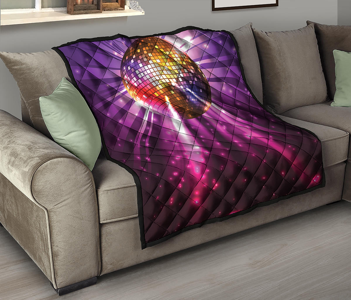 Purple Light Disco Ball Print Quilt