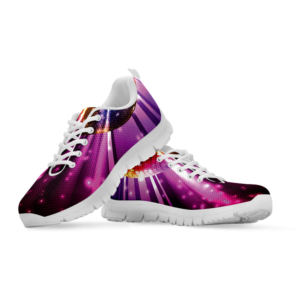 Purple Light Disco Ball Print White Sneakers