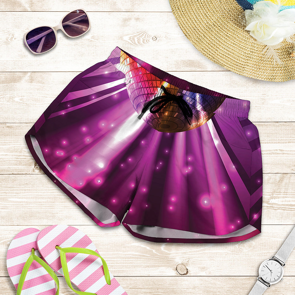 Purple Light Disco Ball Print Women's Shorts