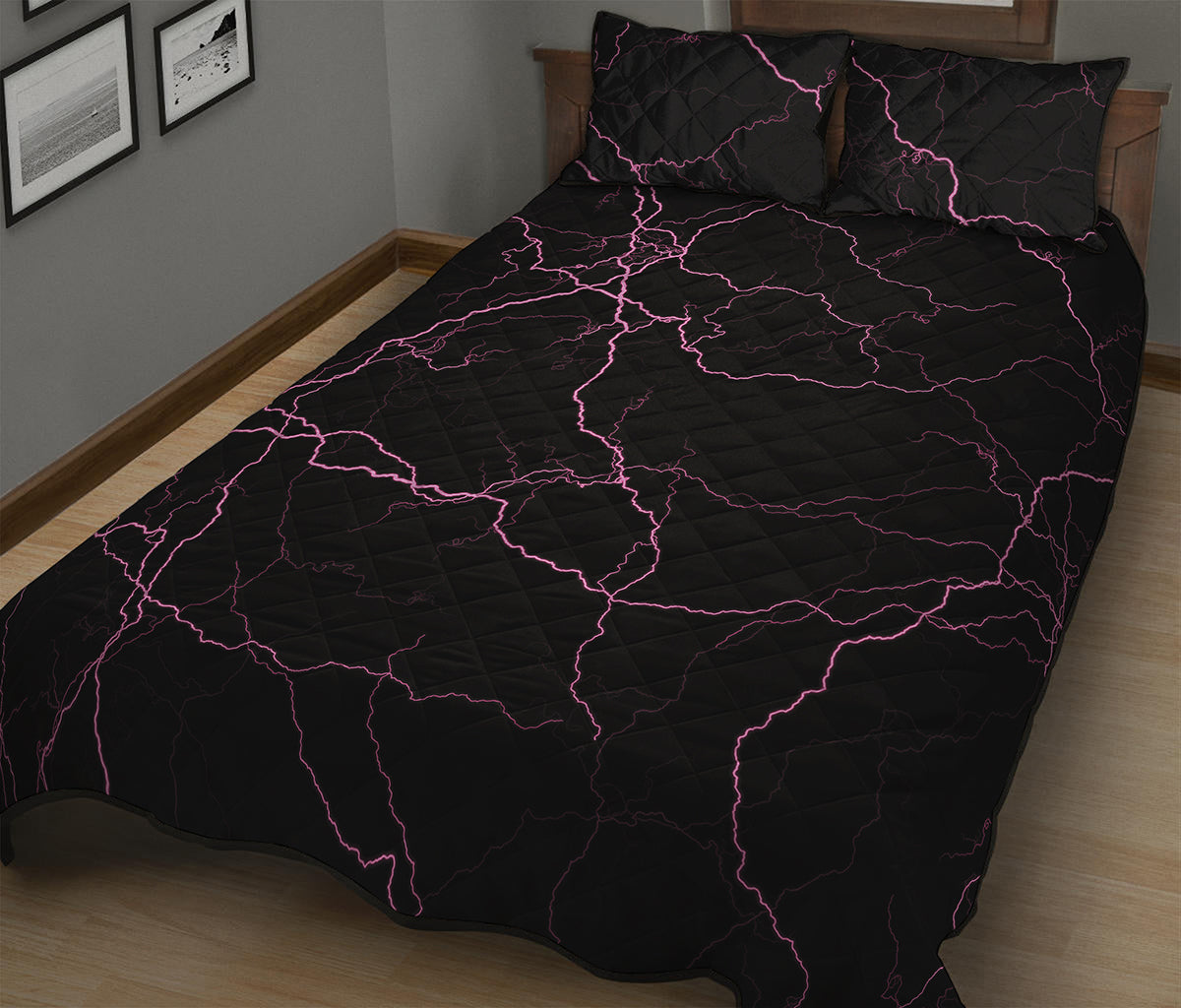 Purple Lightning Print Quilt Bed Set