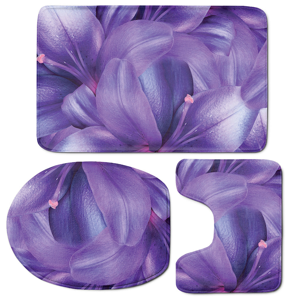 Purple Lily Flower Print 3 Piece Bath Mat Set