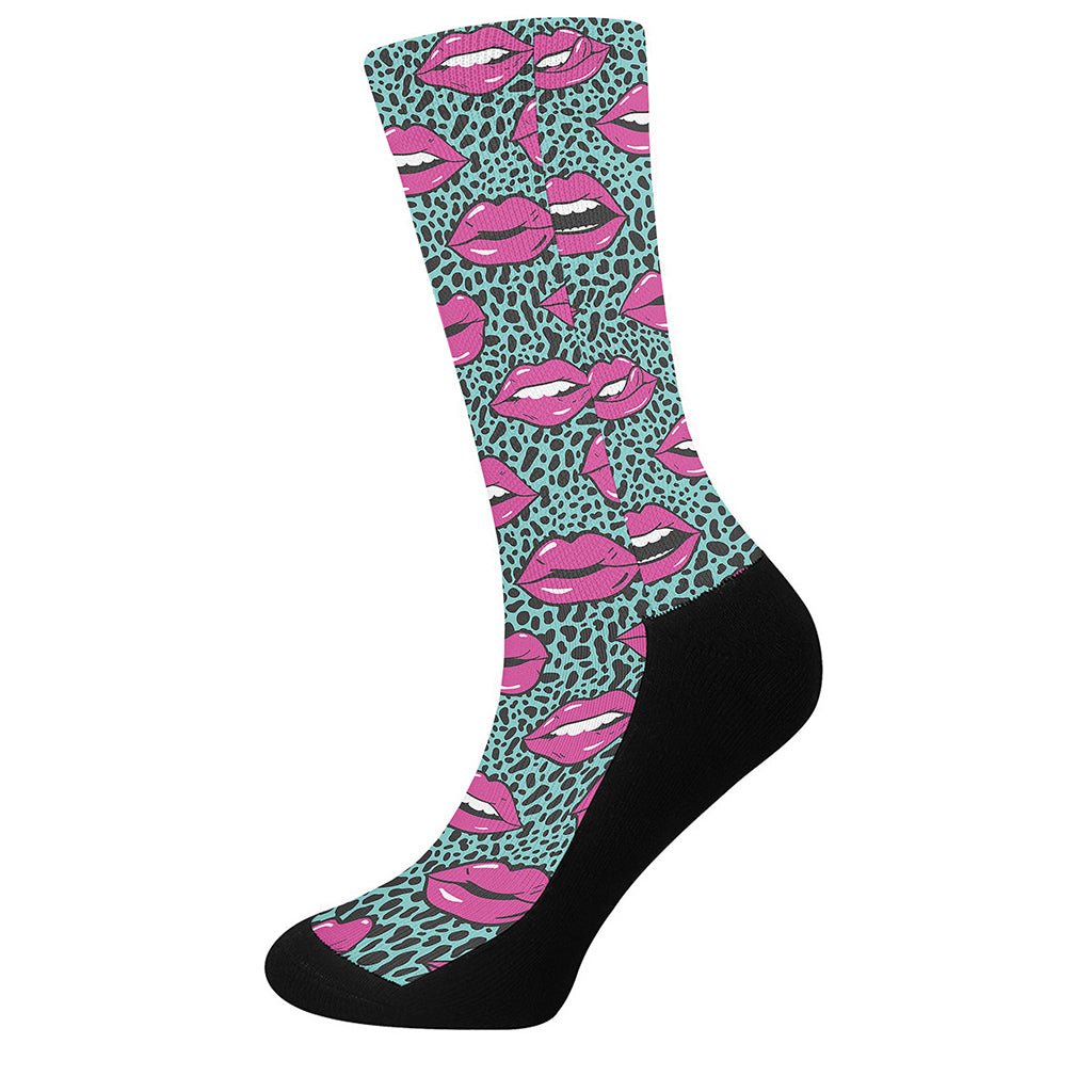 Purple Lips Pattern Print Crew Socks