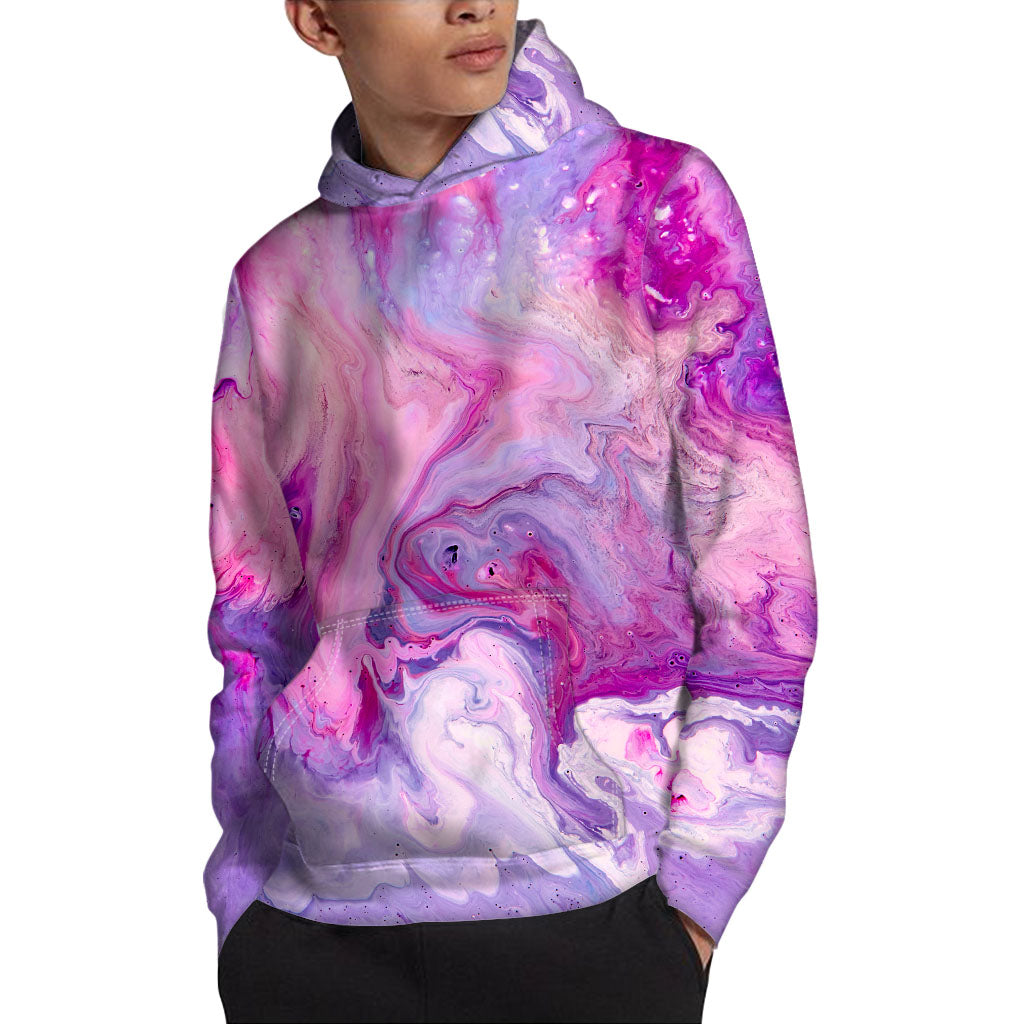 Purple Liquid Marble Print Pullover Hoodie