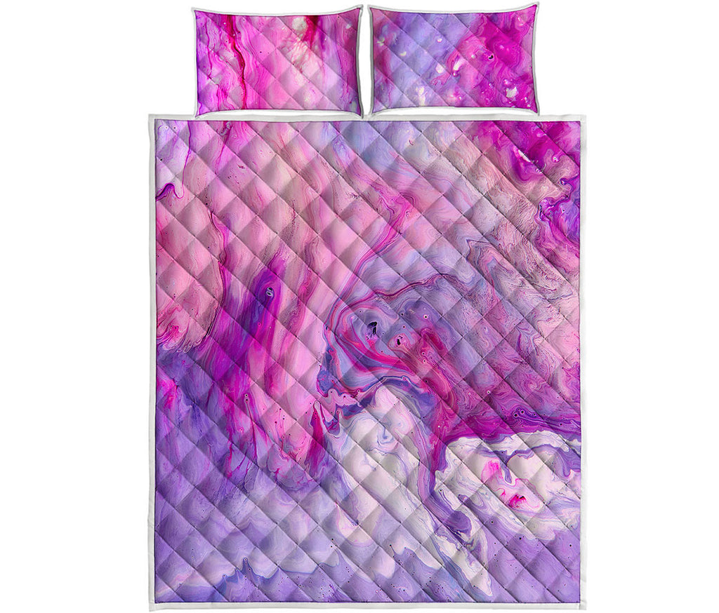 Purple Liquid Marble Print Quilt Bed Set