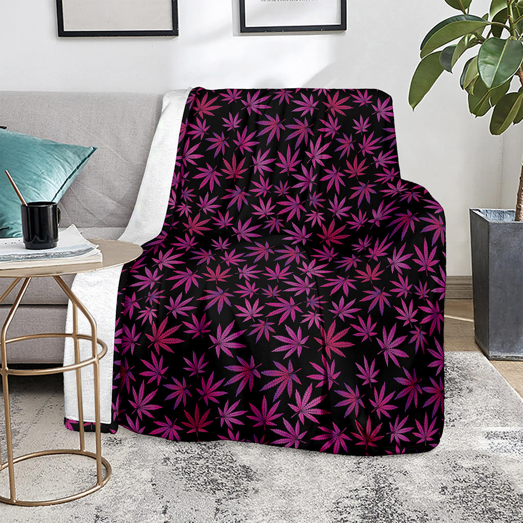 Purple Marijuana Leaf Pattern Print Blanket