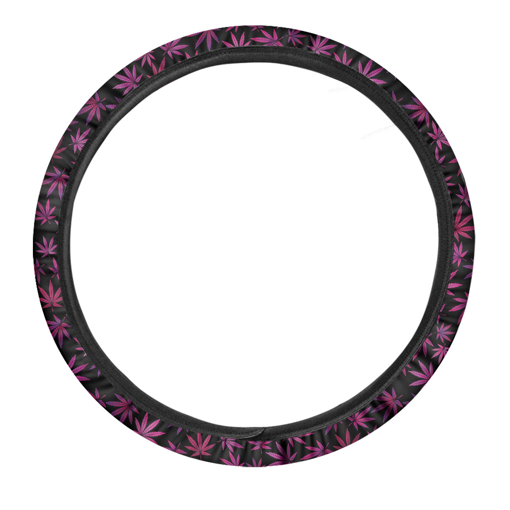 Purple Marijuana Leaf Pattern Print Car Steering Wheel Cover
