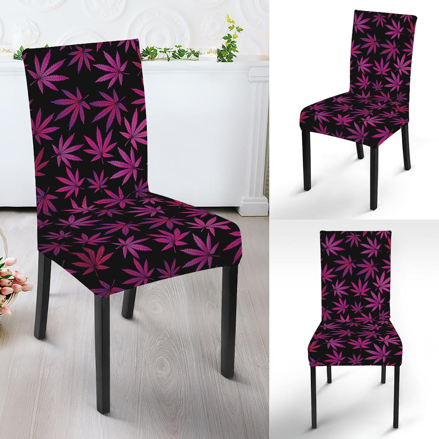 Purple Marijuana Leaf Pattern Print Dining Chair Slipcover