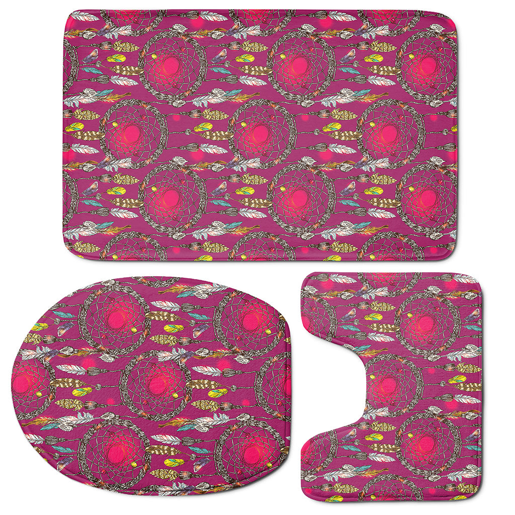 Purple Native Dream Catcher Print 3 Piece Bath Mat Set
