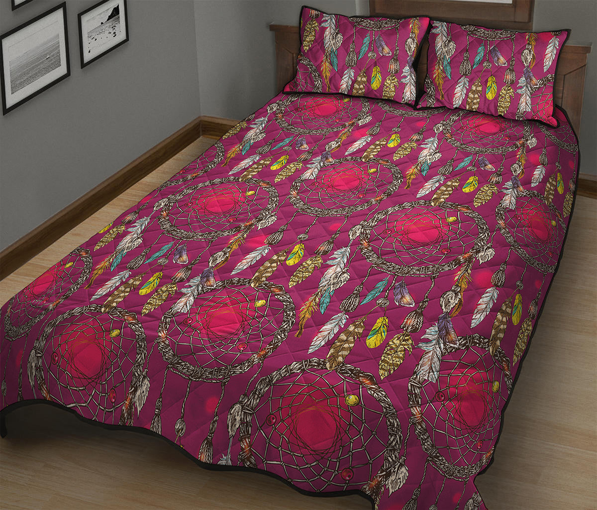 Purple Native Dream Catcher Print Quilt Bed Set