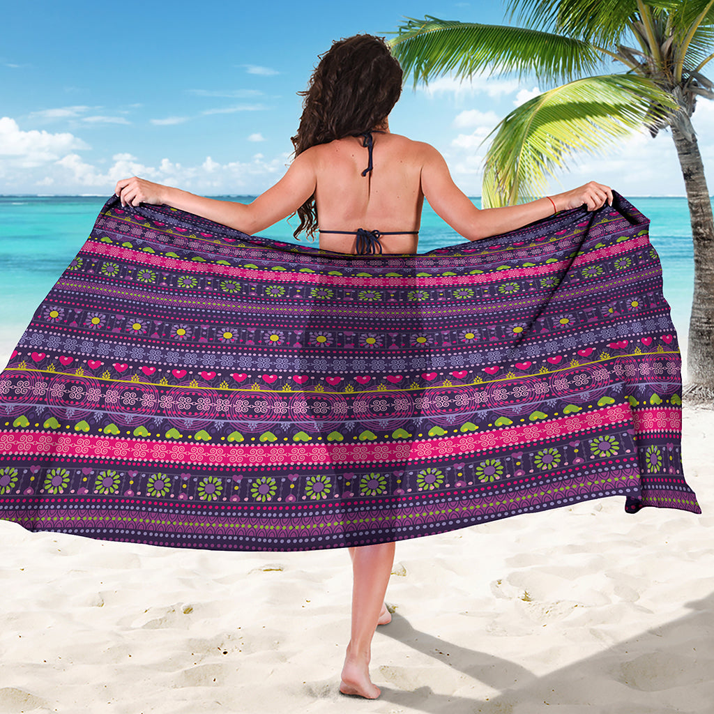 Purple Native Tribal Pattern Print Beach Sarong Wrap