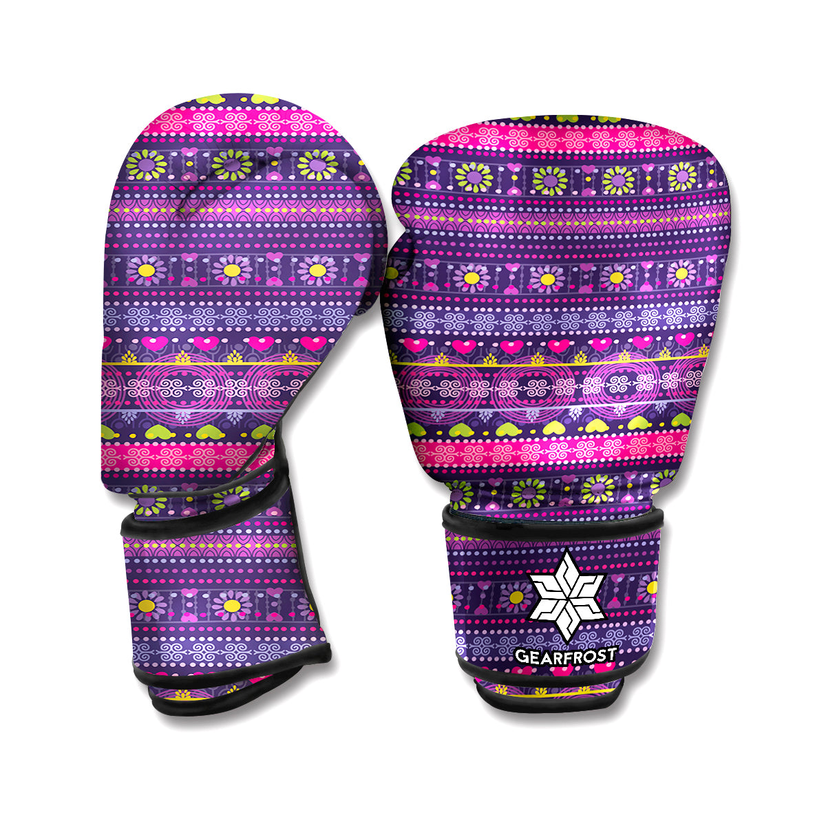 Purple Native Tribal Pattern Print Boxing Gloves