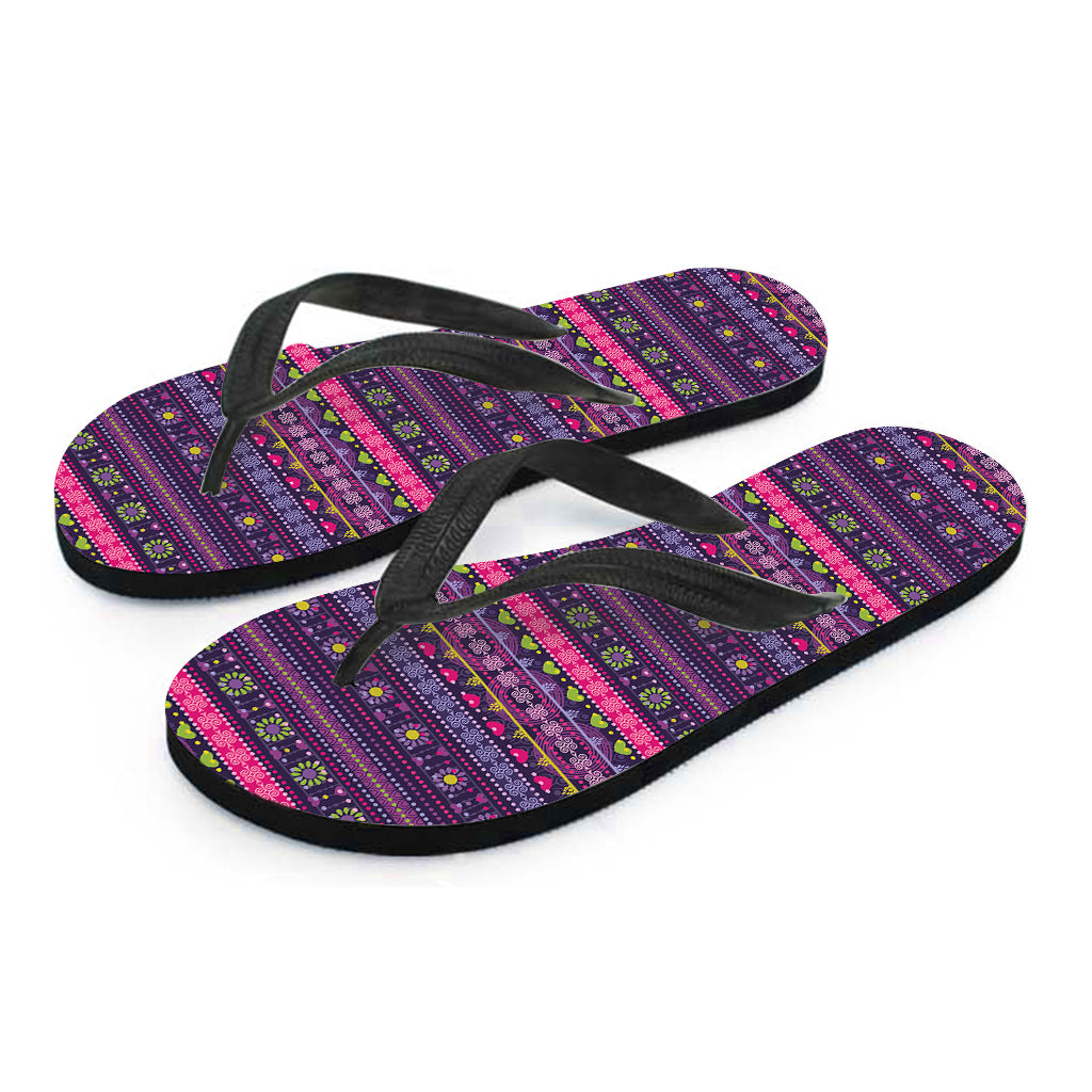 Purple Native Tribal Pattern Print Flip Flops