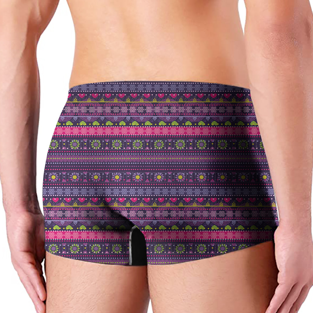 Purple Native Tribal Pattern Print Men's Boxer Briefs