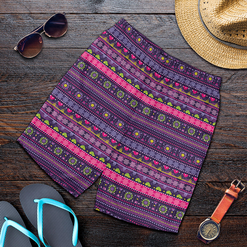Purple Native Tribal Pattern Print Men's Shorts