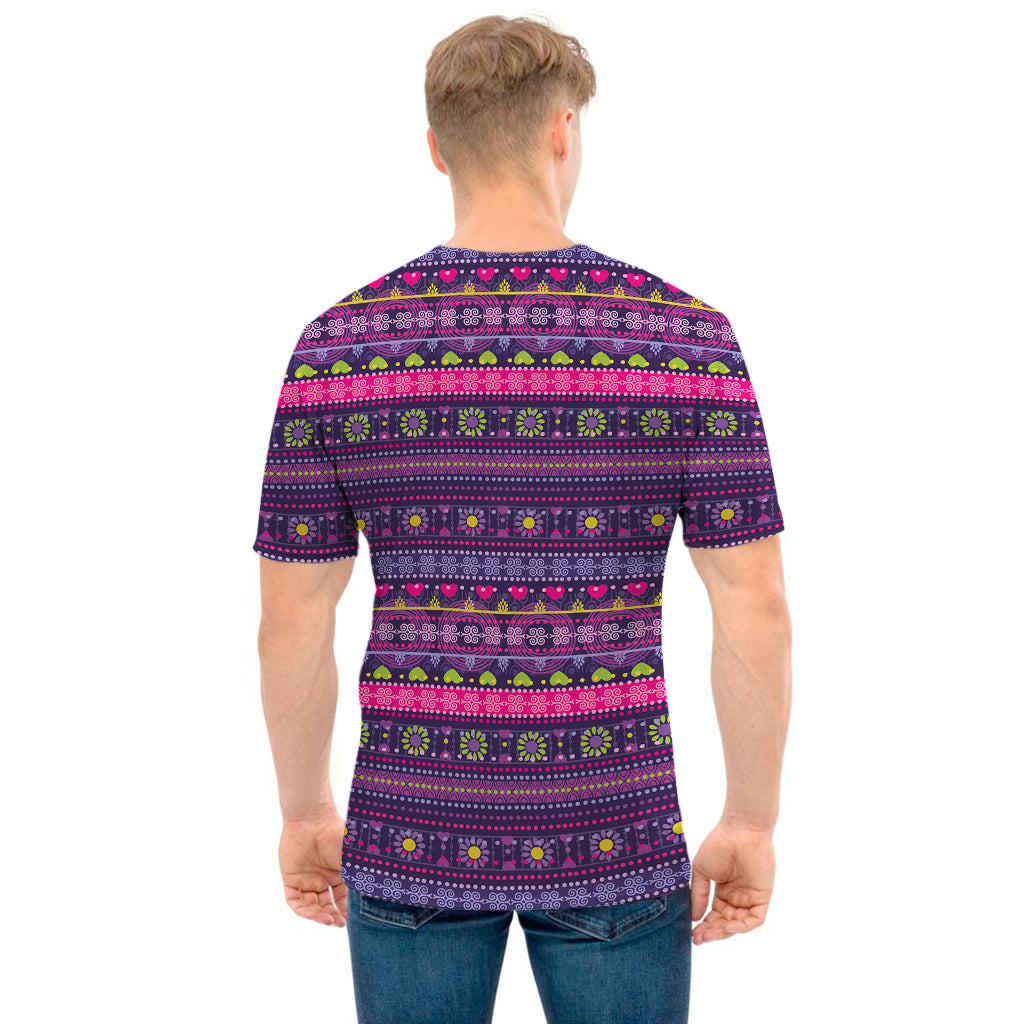 Purple Native Tribal Pattern Print Men's T-Shirt