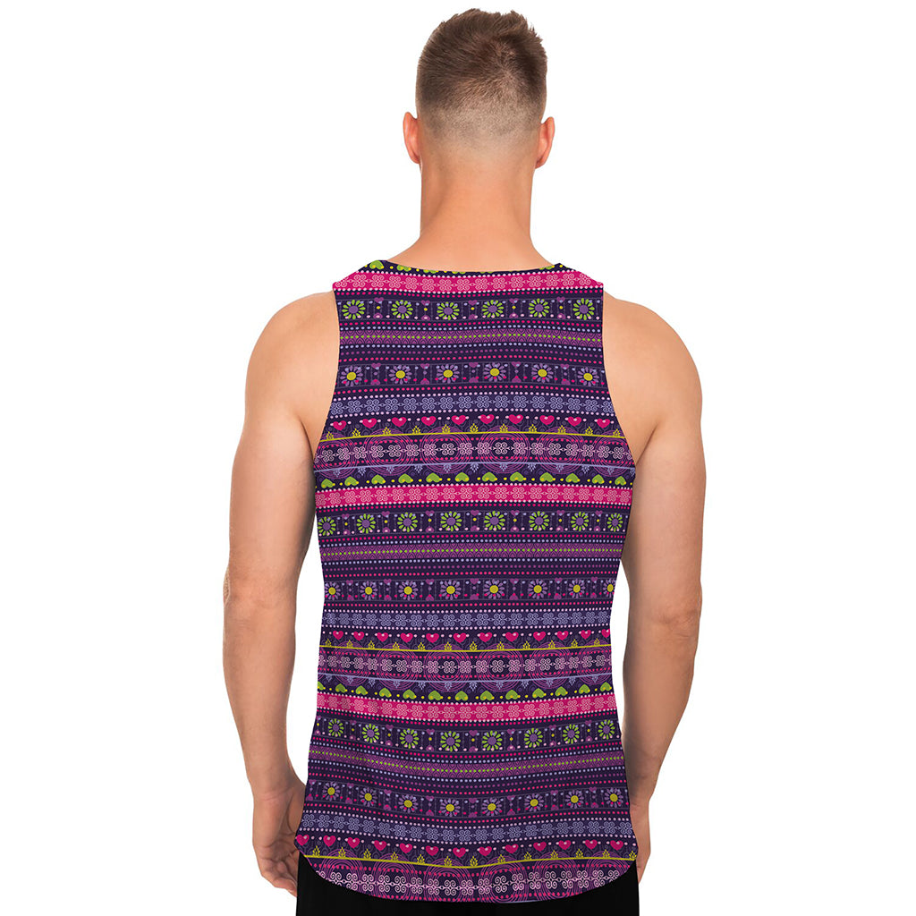 Purple Native Tribal Pattern Print Men's Tank Top