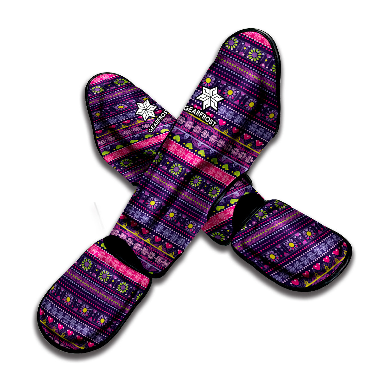 Purple Native Tribal Pattern Print Muay Thai Shin Guard