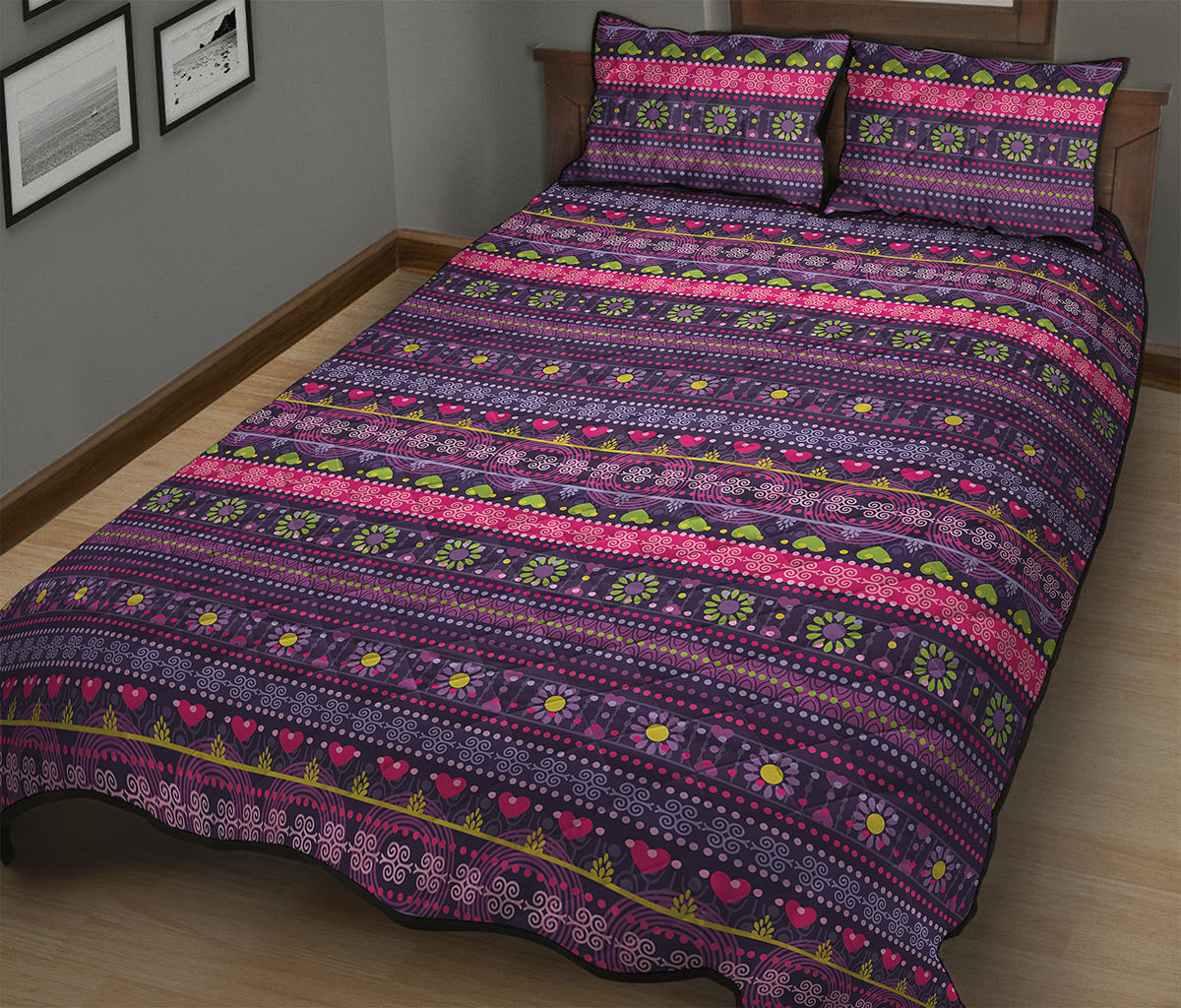 Purple Native Tribal Pattern Print Quilt Bed Set