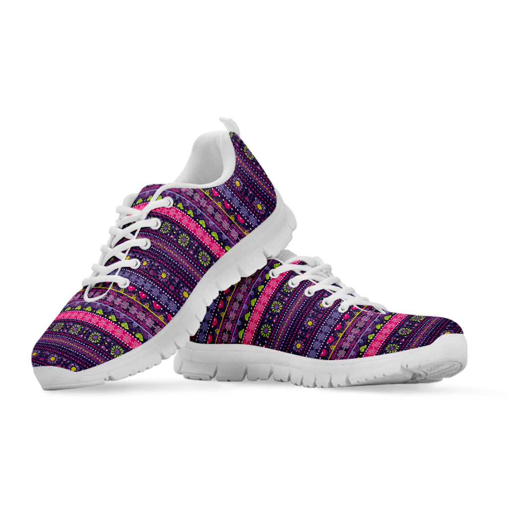 Purple Native Tribal Pattern Print White Sneakers