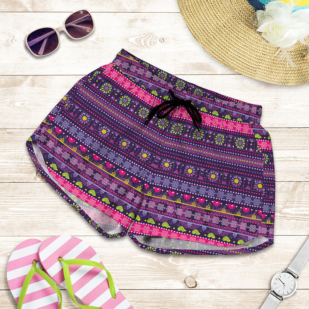 Purple Native Tribal Pattern Print Women's Shorts