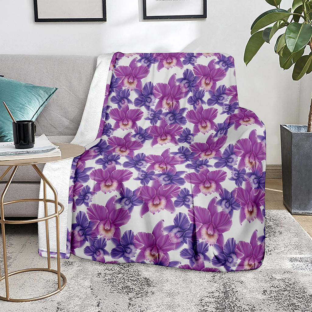 Purple Orchid Flower Pattern Print Blanket