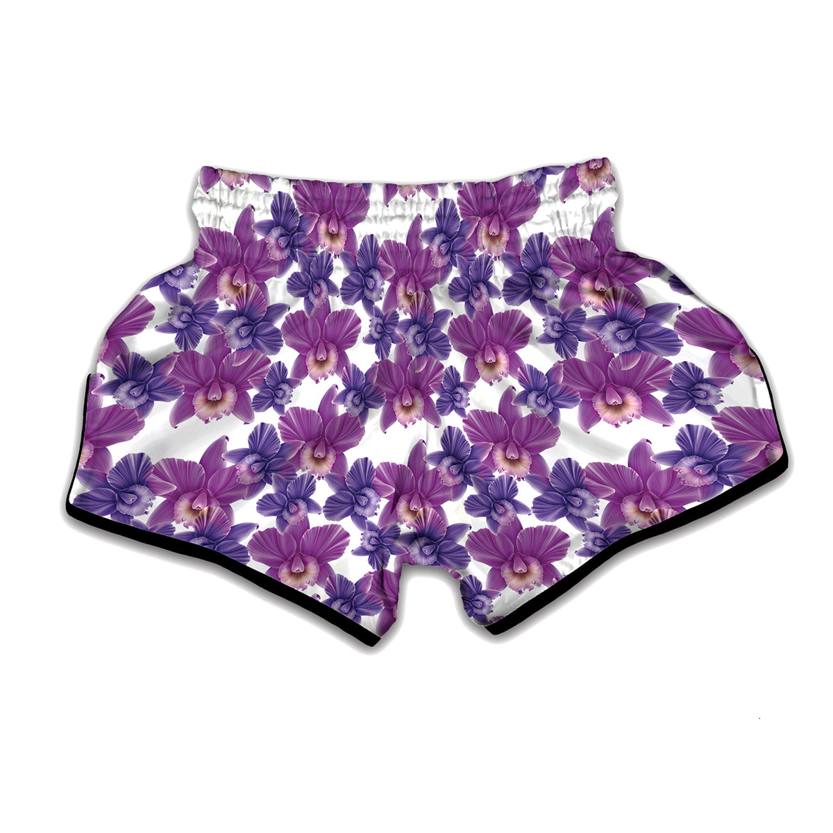 Purple Orchid Flower Pattern Print Muay Thai Boxing Shorts