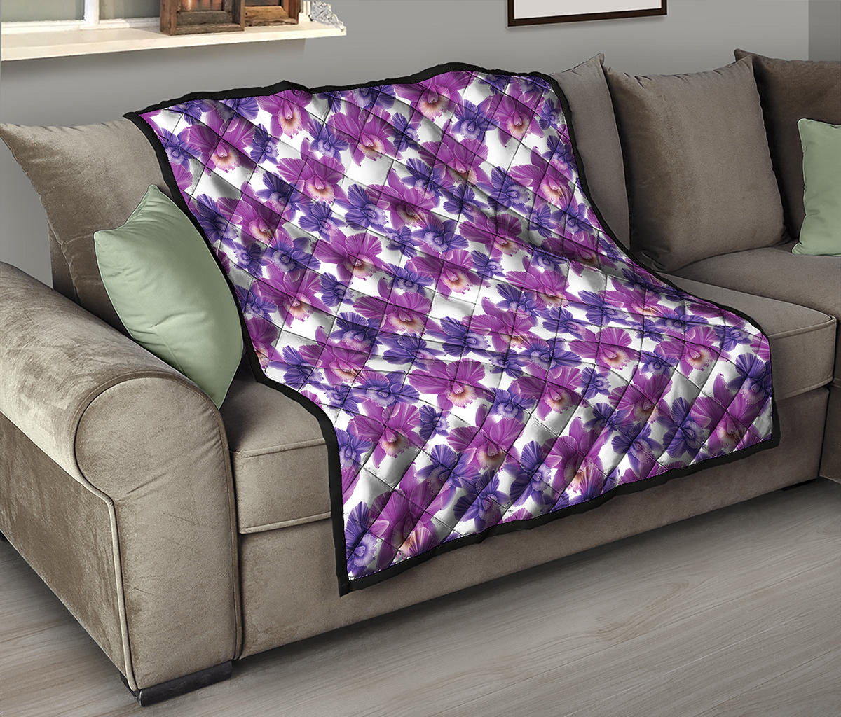 Purple Orchid Flower Pattern Print Quilt