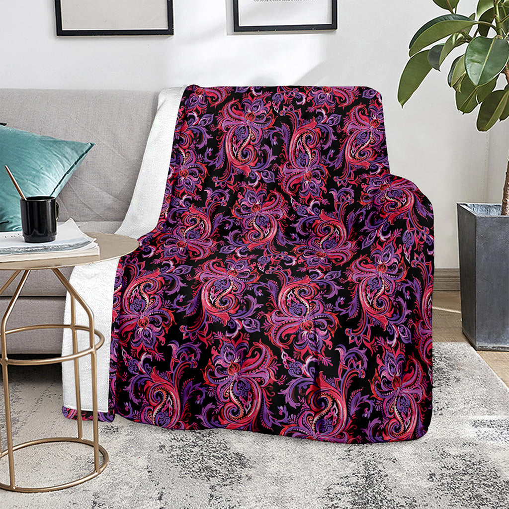 Purple Paisley Pattern Print Blanket