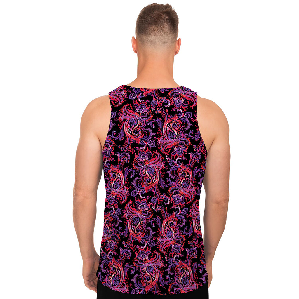Purple Paisley Pattern Print Men's Tank Top