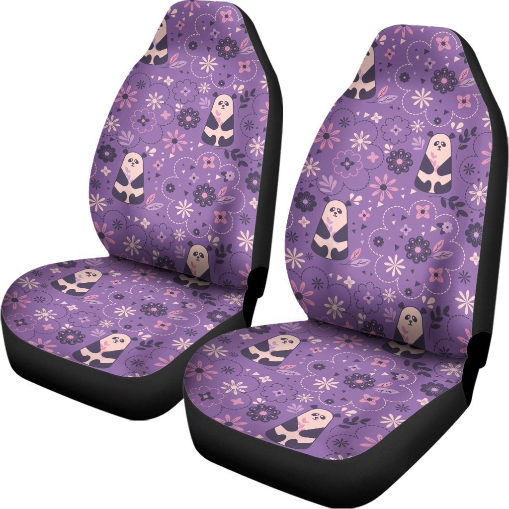 Purple Panda And Flower Pattern Print Universal Fit Car Seat Covers