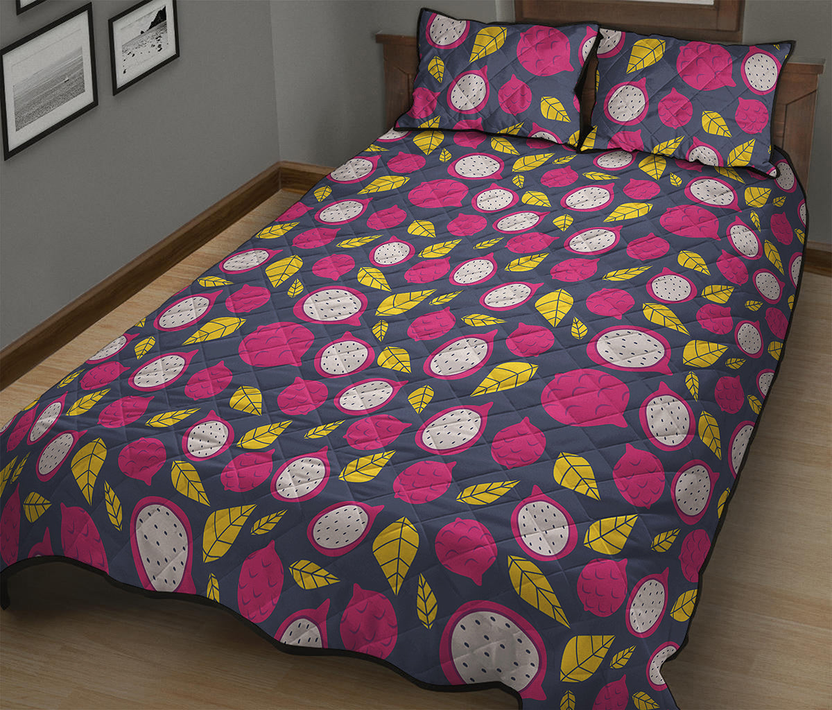Purple Pitaya Pattern Print Quilt Bed Set