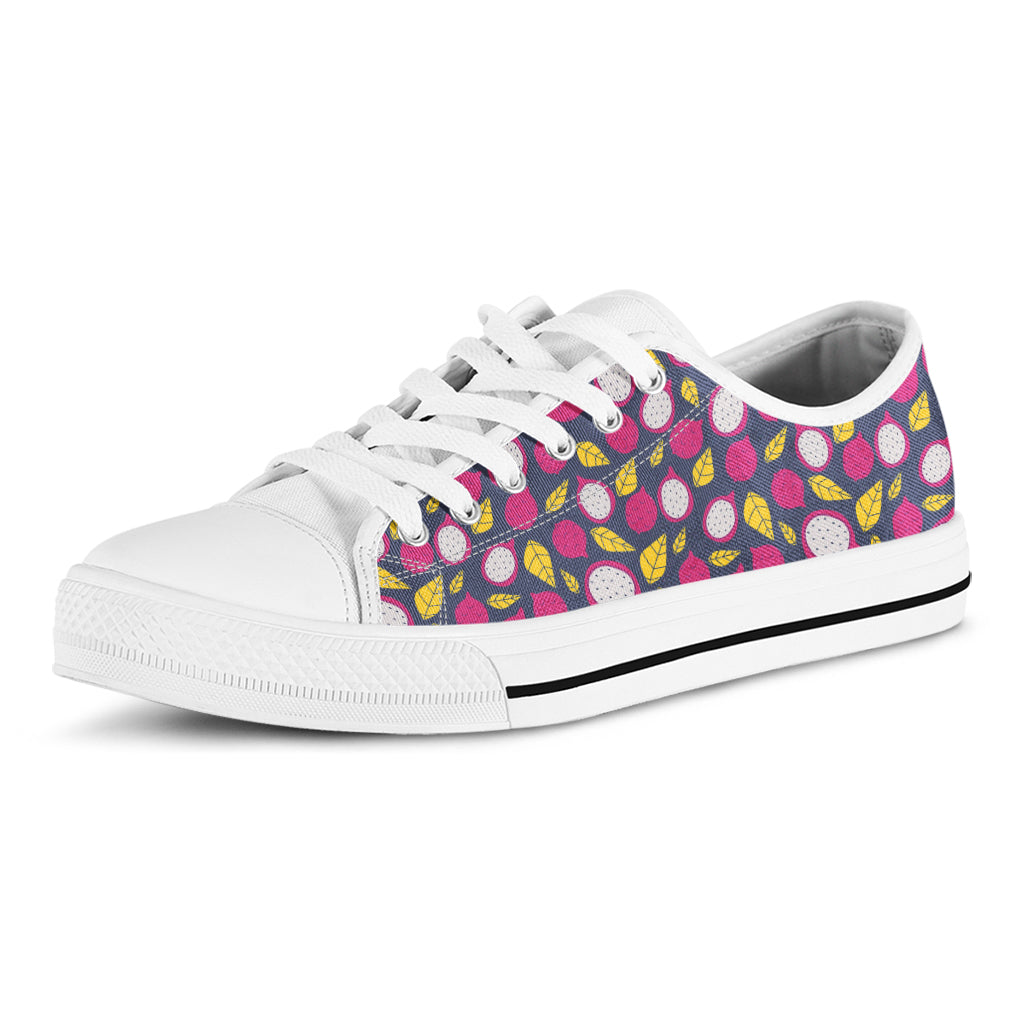 Purple Pitaya Pattern Print White Low Top Shoes